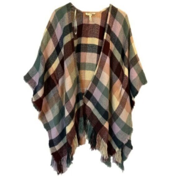 Jessica Simpson | Women's Plaid Fringe Poncho One Size - Picture 1 of 13